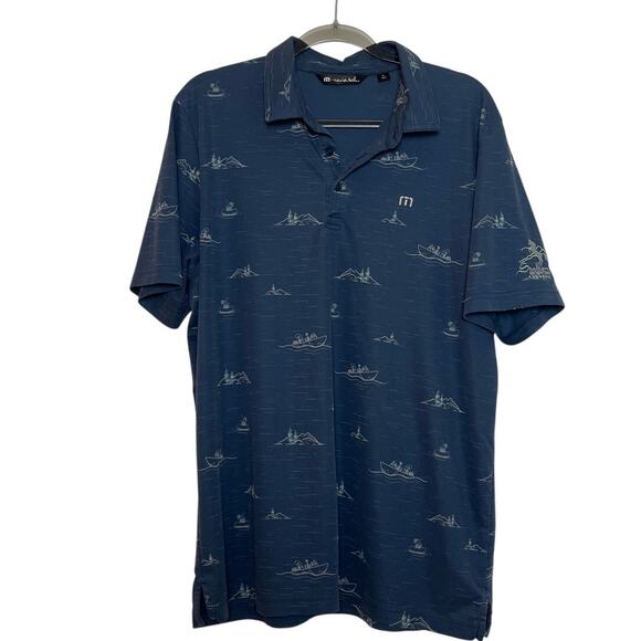 Travis Mathew Boat Mountain Print Short Sleeve Polo Top Size Xl Company Logo - Picture 1 of 8